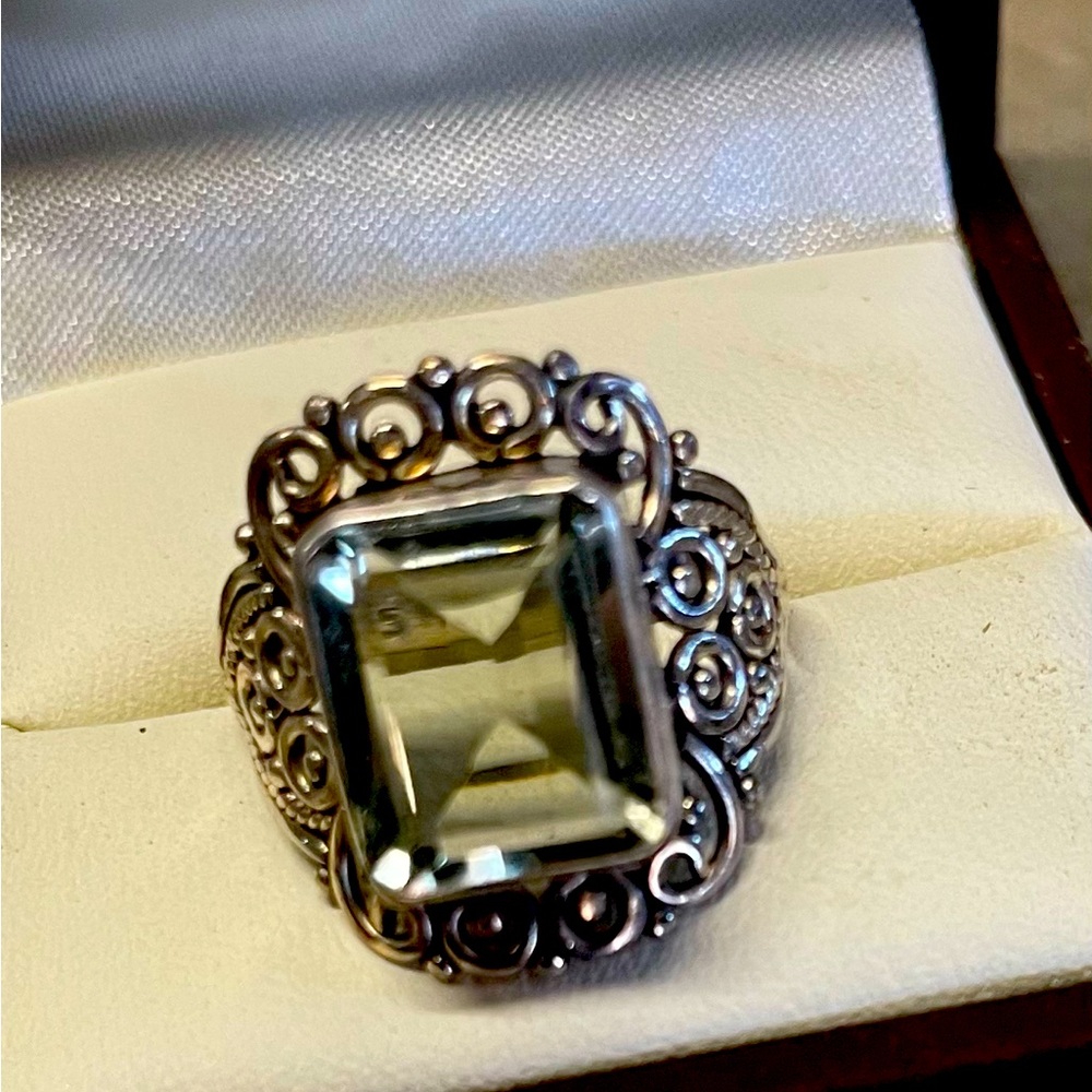Green amethyst silver ring size 7